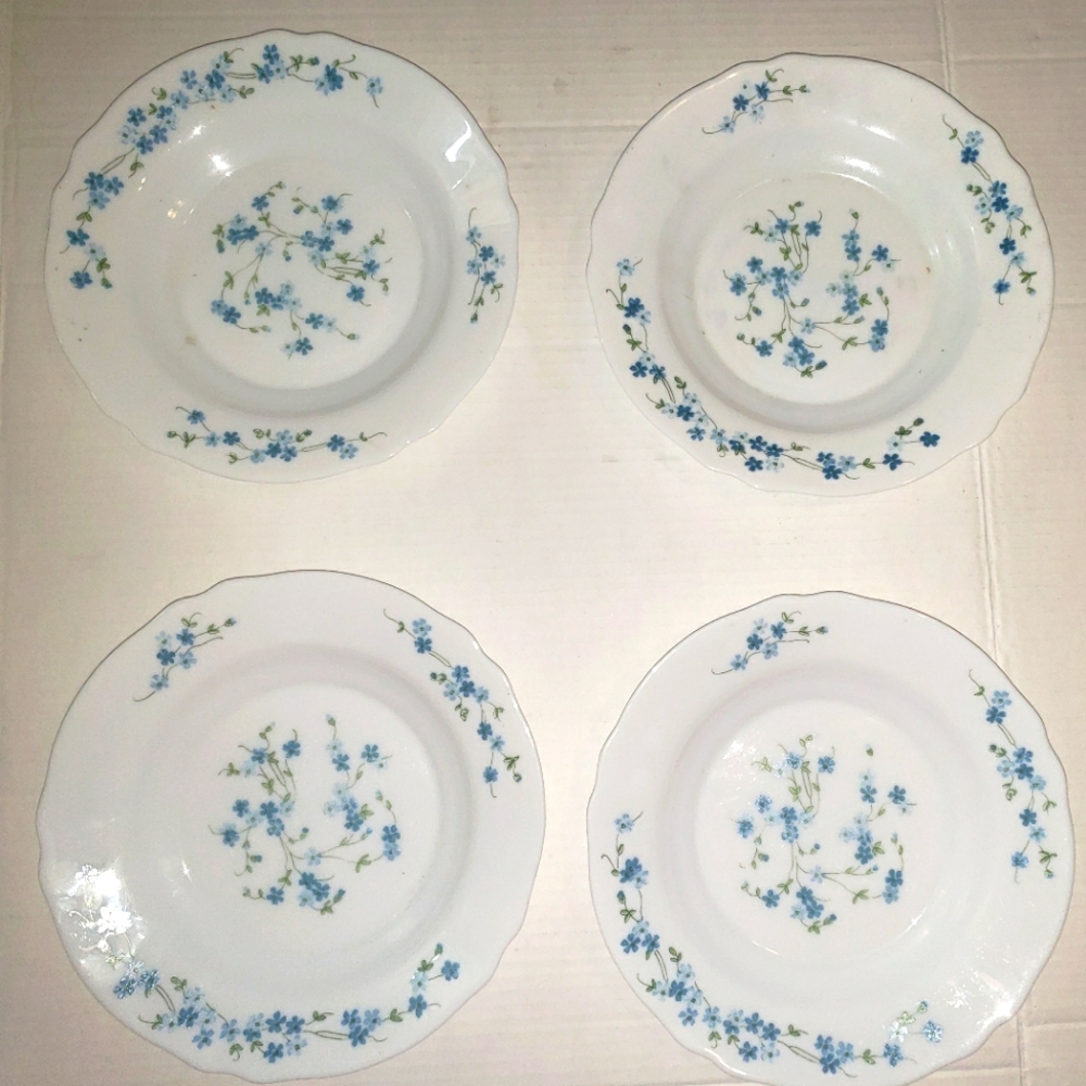 4 Arcopal France Blue Floral Veronica Soup Salad Bowls Cottage Core Vta 9"
